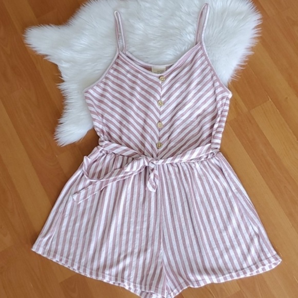 Caution To The Wind Pants - 🍧 Pink & White Stripe Button Romper 🍧